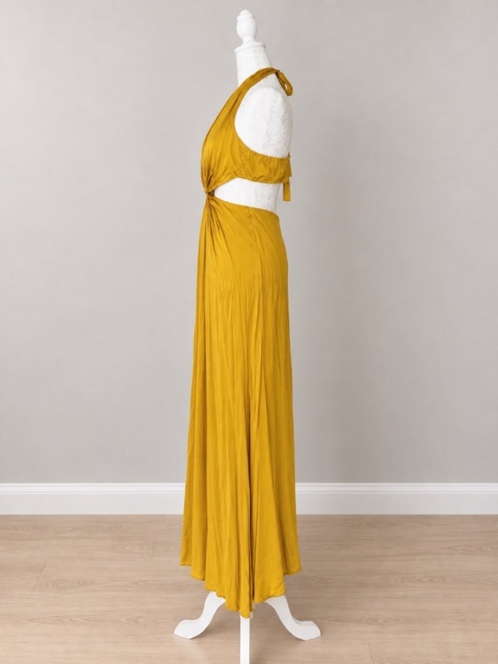 Reformation Nerida Silk Maxi Dress Turmeric Size 2 | Halter Cutout